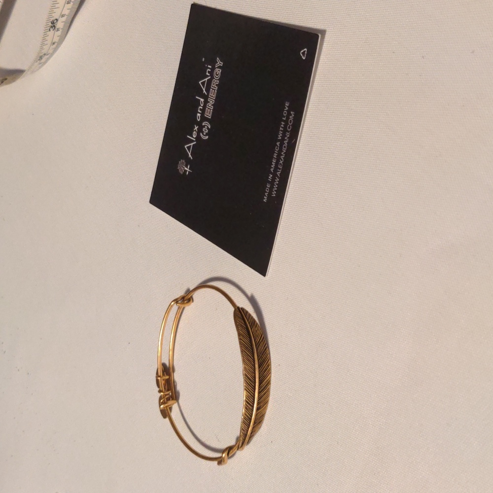 Alex and Ani Antique Gold Tone Horizontal Feather Bangle Bracelet